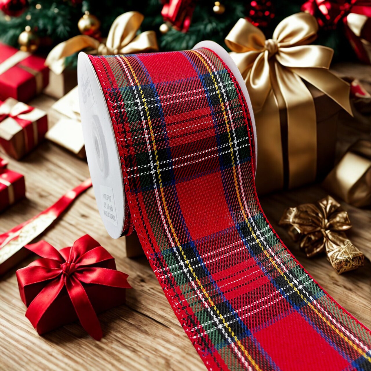 Designer’s Shop WR 63-5187 Holiday Tartan Plaid Wired edge ribbon 2.5” x 10 yard For DIY crafting, Home Décor, tree wreath decorating
